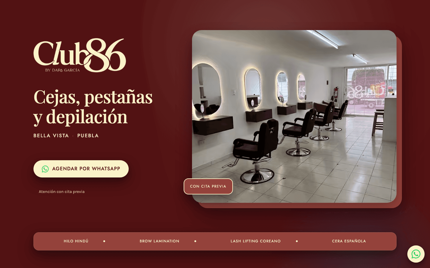 Sitio publicado de Club 86 con servicios, precios y contacto